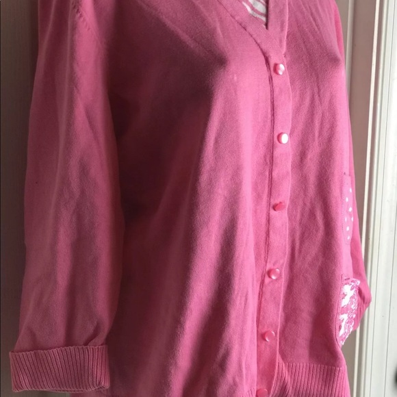 QUACKER FACTORY PINK FAUX BUTTON UP SWEATER LADIES- SIZE XL-SEQUINED - Picture 3 of 10